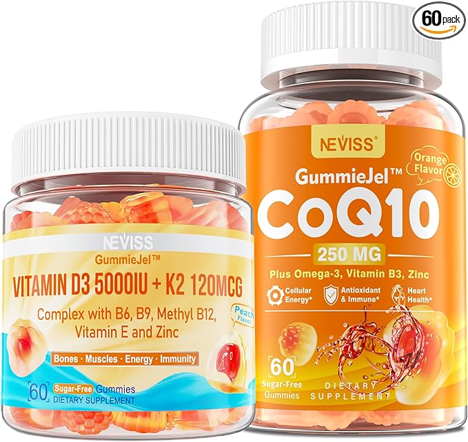 NEVISS Vitamin D3 5000IU + K2 (MK-7) 120mcg + CoQ10-250mg High Absorption Filled Gummies