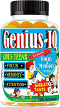 Genius IQ Kids Brain Supplements for Memory and Focus Omega 3-6-9 EPA DHA Gummy Vitamins Brain Booster Calm GummiesSupports Concentration Clarity Attention and Mood 60 Gummies