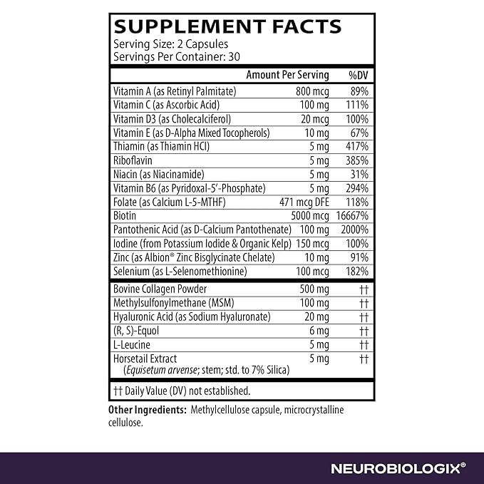 Neurobiologix Hair Skin &amp Nail Peptides Biotin &amp Collagen Peptide Supplement for Hair Skin Nail Support Amino Acid &amp Peptide Complex for Daily Beauty Wellness Gluten Free Vegetarian 9