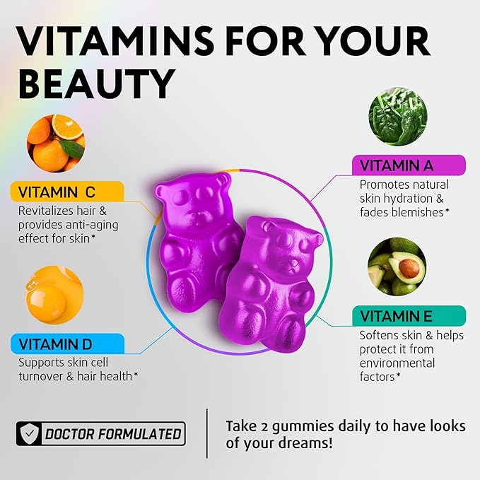 Biotin Gummies for Hair Skin and Nails - Hair Growth Vitamins for Women &amp Men - Hair Loss Gummy Supplement with Extra Strength Biotin (Vitamin B7) Collagen Keratin &amp DHT Blocker - 60 Chewab