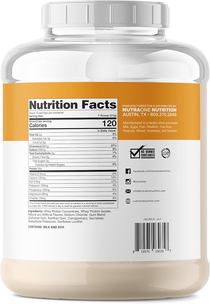 NutraOne ProteinOne Whey Protein Promote Recovery and Build Muscle with a Protein Shake Powder for Men &amp Women (Vanilla Ice Cream - 5 lbs.)