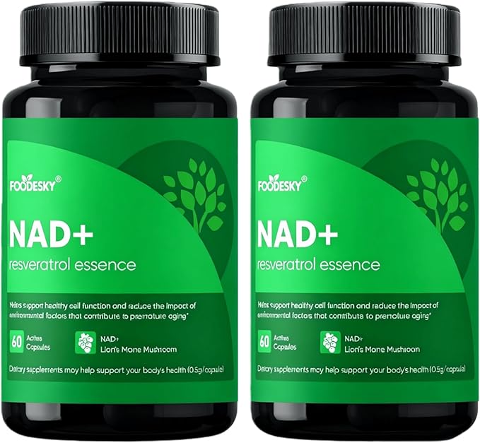 NAD+ Resveratrol Essence Capsules - 5mg NAD+ &amp Lion's Mane Mushroom - Supports Healthy Cell Function &amp Daily Wellness - 60 Active Dietary Capsules (2PCS)