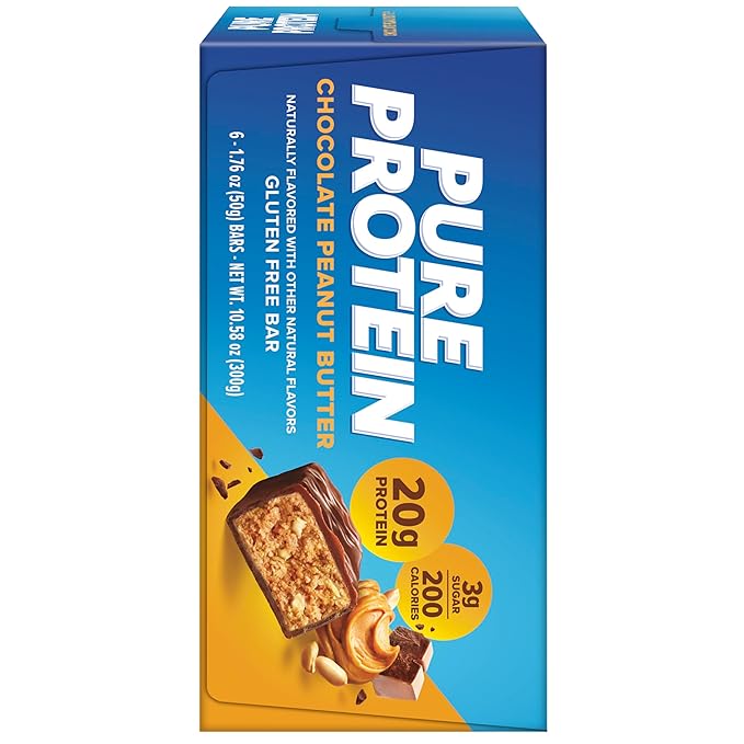 Pure Protein Bars High Protein Nutritious Snacks to Support Energy Low Sugar Gluten Free Chocolate Peanut Butter 1.76 Oz (Pack of 6)