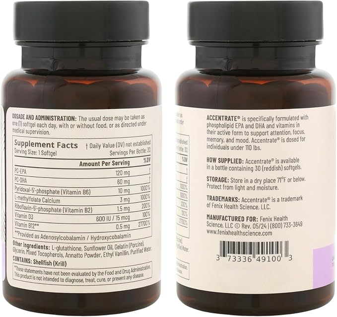 Brain Supplement for Natural Focus &amp Attention | for Kids | Active B Vitamin &amp Omega-3 Combo | Vitamin B Complex w/Omega 3 Fatty Acids EPA &amp DHA | Omega-3s in Small Pill | L-MTHF B12 P5P