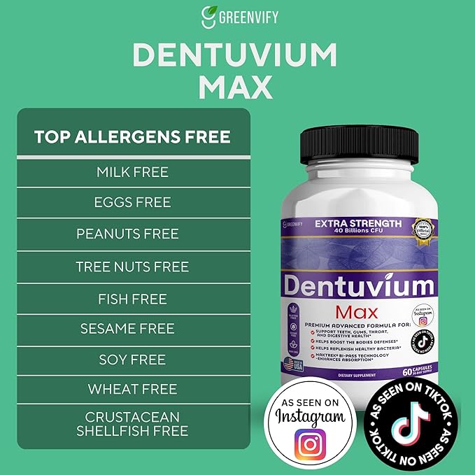 Dentuvium Max Probiotic Supplement - 40 Billion CFU - Supports Teeth Gums Throat Digestive Health - Gluten Free Sugar Free Non-GMO - 60 Capsules (2)