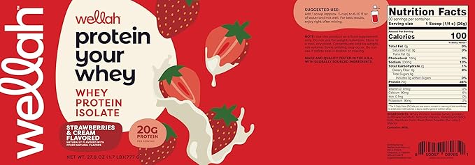 Wellah Protein Your Whey (30 Servings Strawberries and Cream) Whey Protein Isolate (WPI)