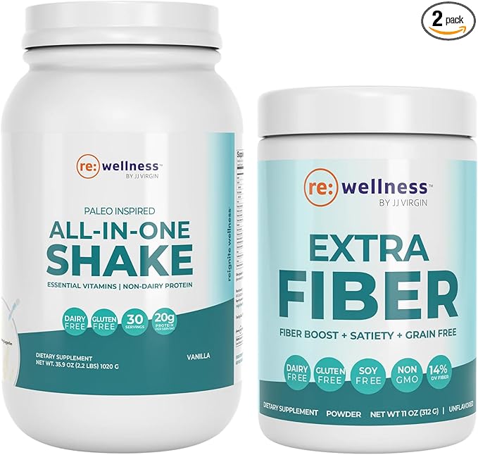 Reignite Wellness by JJ Virgin Vanilla Paleo-Inspired All-in-One Shake and Extra Fiber Powder Supplement