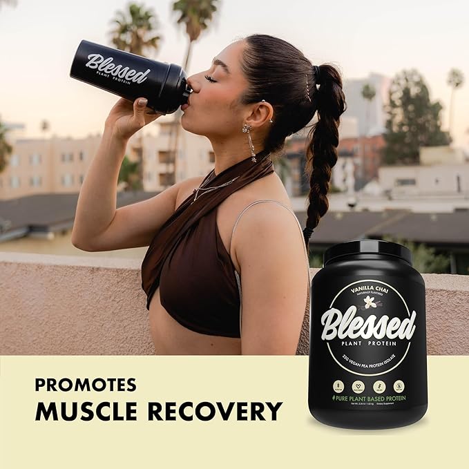 Blessed Vegan Protein Powder - Plant Based Protein Powder Meal Replacement Protein Shake 23g of Pea Protein Powder Dairy Free Gluten Free Soy Free No Sugar Added 30 Servings (Vanilla Chai)