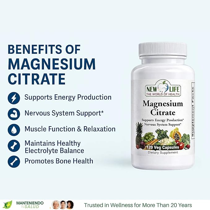 New Life Magnesium Citrate 400mg Nervous Support 120 Veg Capsules 60 Capsules