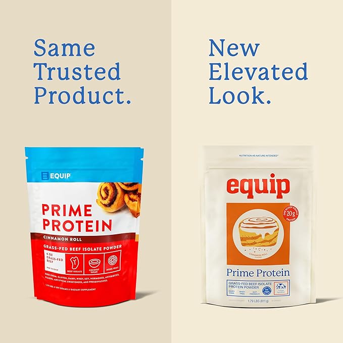 Equip Foods Prime Protein Powder | Clean Grass Fed Beef Protein Powder for Women &amp Men | Carnivore Protein Isolate | Paleo Keto Friendly | Gluten Dairy Free | 30 Servings Cinnamon Roll
