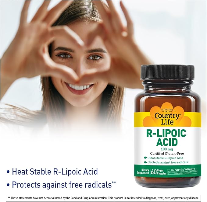 Country Life R-Alpha Lipoic Acid Complex 300mg - Alpha-Lipoic Acid 270mg &amp R-Lipoic Acid 30mg - Antioxidant Support - No Yeast Corn Wheat Soy Gluten Milk - Alpha Lipoic Acid Supplement
