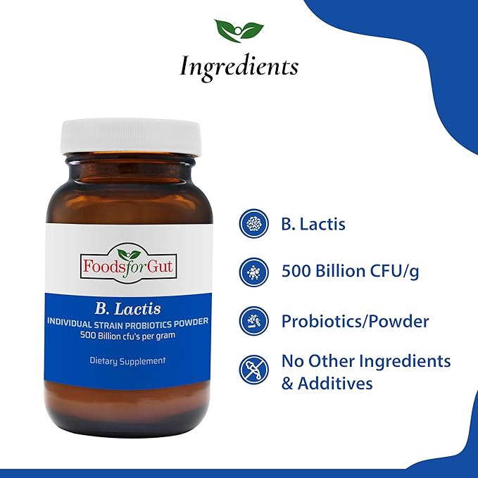 Bifidobacterium Lactis Probiotic Powder 500 Billion cfu's | Made in USA | No Additives | Direct from Manufacturer | No Third-Party Storage | Immune Support | B. Lactis |100 Gram (3.52 Oz)