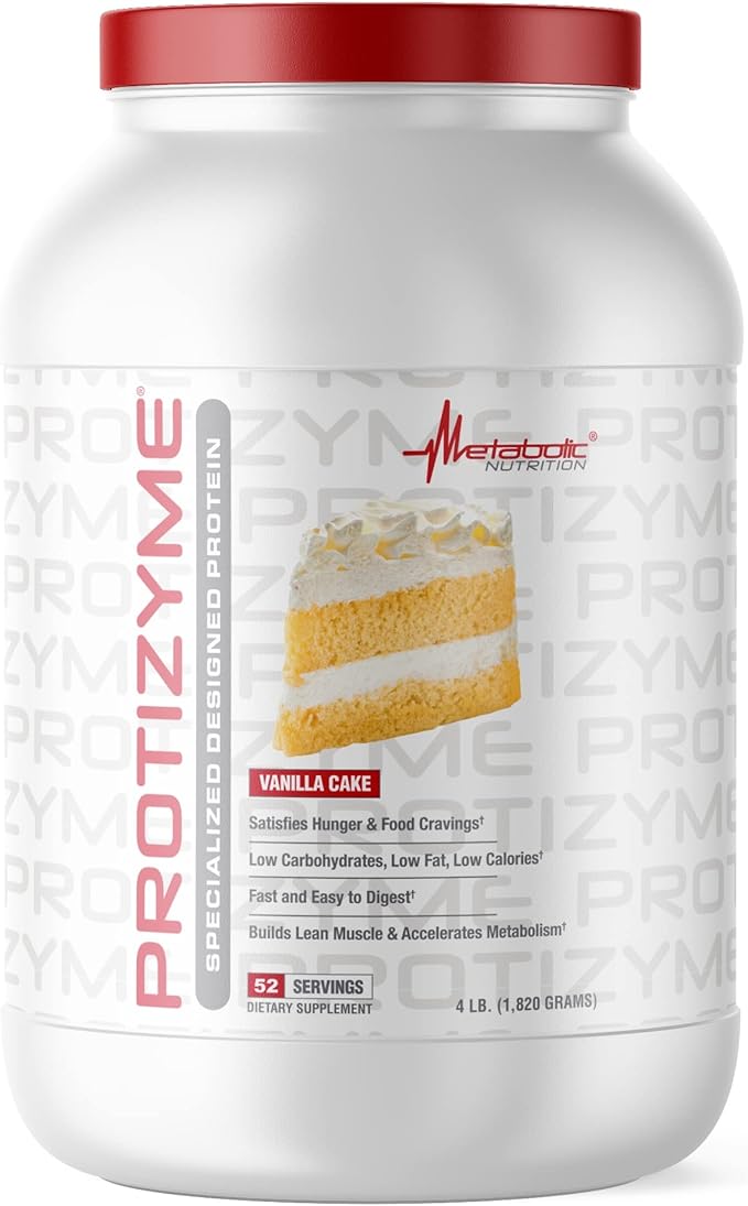 Metabolic Nutrition Protizyme 100% Whey Protein Powder High Protein Low Carb Low Fat Whey Protein Digestive Enzymes 24 Essential Vitamins and Minerals 4 Pound (52 ser)