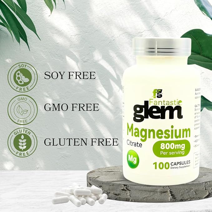 Magnesium Citrate Capsules- Dietary Supplement to Support Bone Health Muscle Function and Relaxation High Absorption Magnesium Supplement - GMO Soy and Gluten Free- 100 Count 800mg