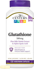 21st Century Glutathione 500 mg Plus Milk Thistle Extract &amp Alpha Lipoic Acid Capsules (120 Count) Reduced Form Combats Harmful Radicals Supports Cellular &amp Immune Health Non-GMO Gluten-F