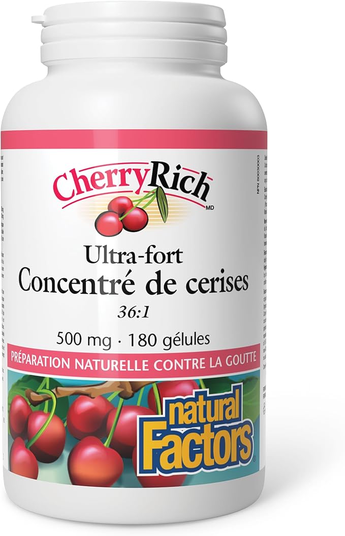 CherryRich by Natural Factors Super Strength Cherry Concentrate Antioxidant Support for Healthy Joints and Uric Acid Metabolism 180 softgels (180 servings)