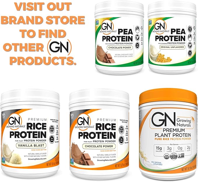Growing Naturals Raw Pea Protein Powder Vegan Plant Based Protein BCAA Low-Carb Low-Sugar Chocolate Power 1 Pound (Pack of 1)