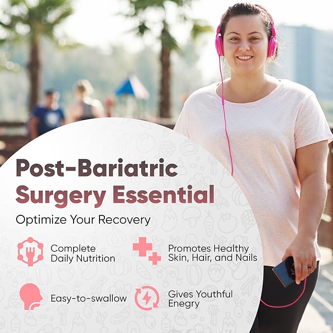 Bariatric Multivitamin with Iron - Easy-to-Swallow Capsule for Post Bariatric Surgery - Post Sleeve and Post Bypass with 42 Fruit &amp Veggies Blend - 60 + 120 Liquid Capsules