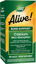 Nature’s Way Alive! Calcium Bone Support Tablets* Max Absorption Calcium Supplement with Vitamins D3 K2 &amp Magnesium Promotes Bone Health and Bone Density* Gluten Free 60 Tablets