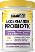 Akkermansia Probiotics 100 Billion TFU Pasteurized Akkermansia Muciniphila w/Cranberry Blueberry &amp Pomegranate Digestive &amp Immune Health Leaky Gut GLP-1 Supplement 60 Vegan Capsules