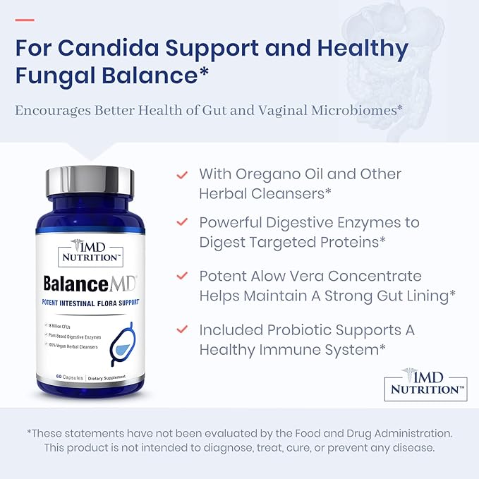 1MD Nutrition BalanceMD Vaginal Probiotics | Oregano &amp Caprylic Acid with Lactobacillus &amp Digestive Enzymes | Promotes Intestinal Flora Balance | 120 Capsules