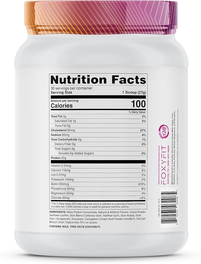 FoxyFit Protein for Her Caramel Mocha Whey Protein Powder with CLA and Biotin for a Healthy Glow (1.85 lbs)