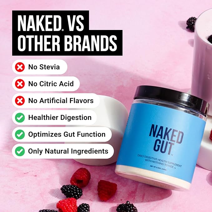 NAKED Gut - Daily Gut Health Supplement - Natural Gut Health Powder for Gut Cleanse Digestive Support GMO-Free Soy-Free Gluten-Free Vegan and Hypoallergenic 40 Servings