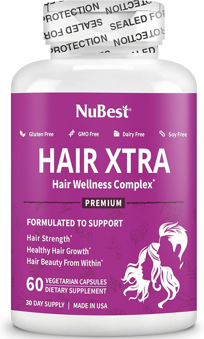 NuBest Hair Xtra - Hair Growth Vitamin for Faster Hair Growth | Natural Hair Thickening with Biotin Zinc MSM B Vitamins Choline - Hair Supplement Hair Regrowth | 1 Month Supply