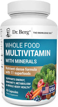 Dr. Berg Whole Food Multivitamin with Minerals - Daily Multivitamin for Men and Women - Includes Premium Whole Food Fruits and Vegetable Blend with Folate Alpha-lipoic Acid and More - 60 Capsules