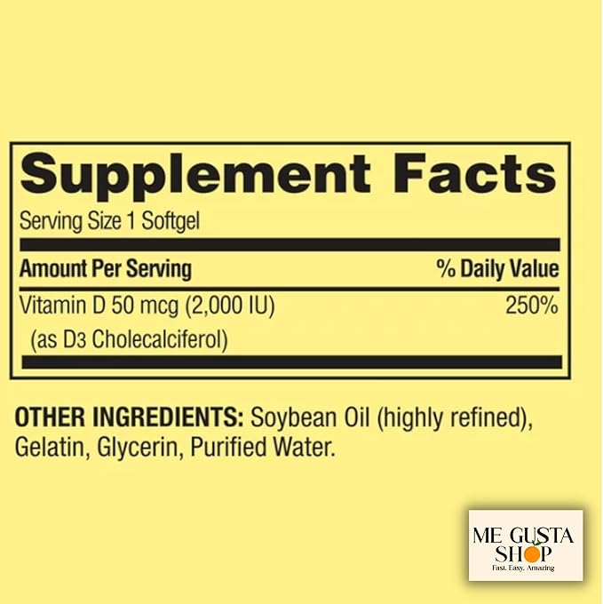 Spring Valley Vitamin D Supplement Softgels 50 Mcg (2000 IU) 400 Count + Me Gusta Sticker