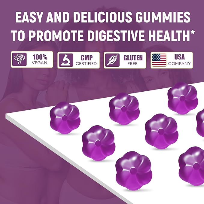 10G Fiber Gummies for Adults No Sugar Added Grape Flavor Fiber Supplement with 30 Billion CFU Probiotics Blend ACV Vitamin C Inulin Support Digestive Health 90 Count