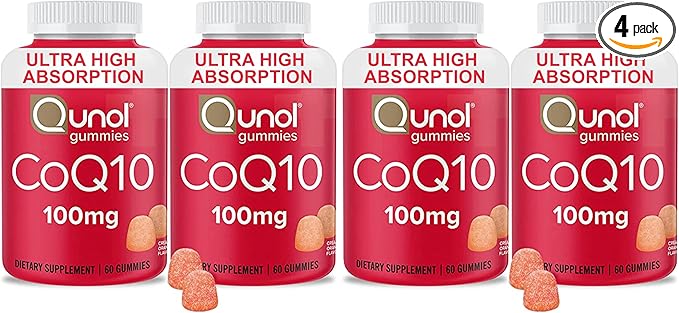 Qunol CoQ10 Gummies CoQ10 100mg Delicious Gummy Supplements Helps Support Heart Health Vegan Gluten Free Ultra High Absorption 2 Month Supply (60 Count Pack of 4)