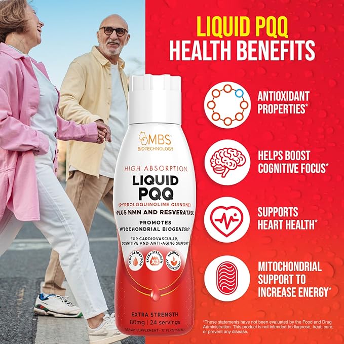 17oz 80mg Liquid PQQ Superior Highly Absorbable Pyrroloquinoline Quinone for Mitochondria Energy and Antioxidants. 24 Servings. Supports Heart Health and Cognitive Function.