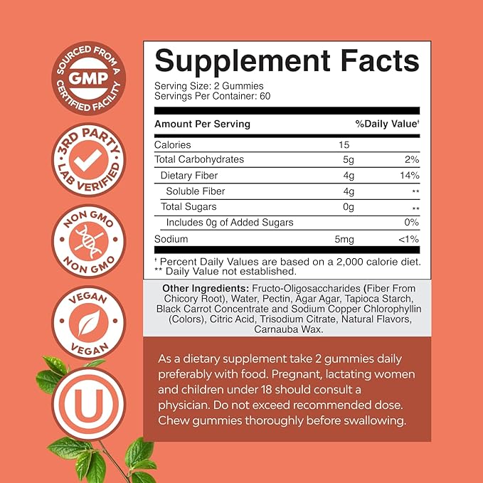 Bundle of Fiber Gummies for Adults - Chicory Root Supplement with Prebiotic for Gut &amp Digestive - Sugar Free &amp Vegan and Vitamin D3 Gummies with 2000IU per Serving Bone Muscle &amp Immune Sup