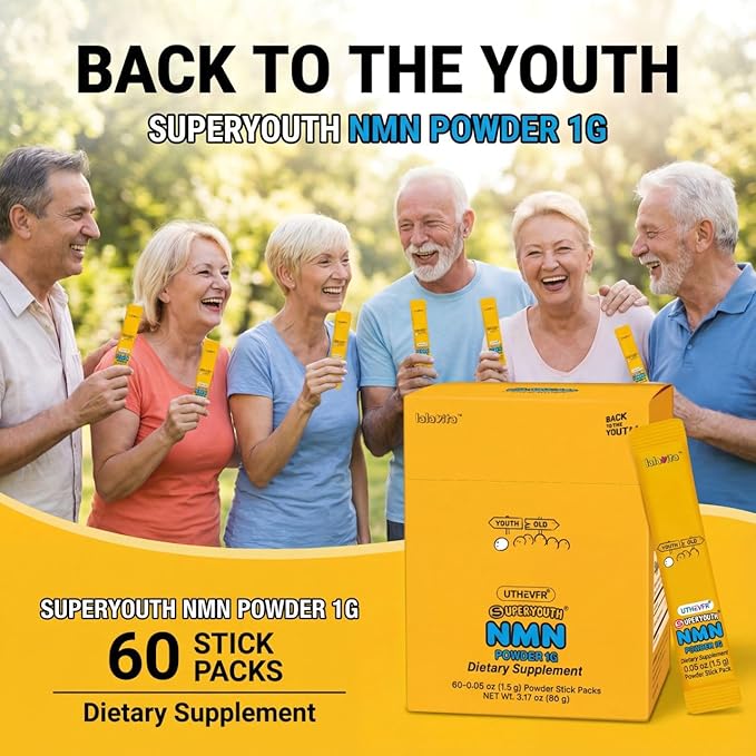 NMN 1000mg Stick Packs (60 Count 2-Month Supply) – UTHEVER® Nicotinamide Mononucleotide for NAD+ Support &amp Cellular Energy – Travel-Friendly Natural Lemon Powder – Healthy Aging Supplement