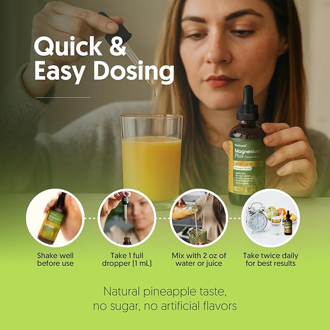 Magnesium Plus Pineapple Flavor - Magnesium Citrate Glycinate/L-threonate &amp Vitamin B6 D C/Liquid Drops Supplement 4 fl oz - Advanced Complex - 60-Day Supply