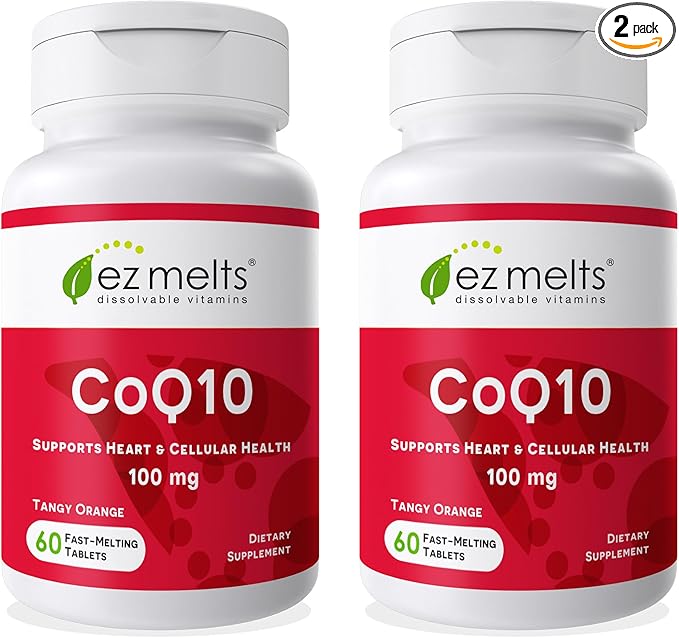 EZ Melts Coq10 - Antioxidant Supplement for Heart Immune &amp Energy Support - No Artificial Flavors - Non-GMO &amp Vegan - Tangy Orange - 120 Dissolvable Tablets (120 Servings)