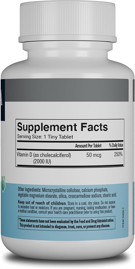 FREEDA Vitamin D3-2000 IU – High-Potency Vitamin D for Bone Strength &amp Immune Support – Easy-to-Swallow Tablets – 250 Tiny Tablets