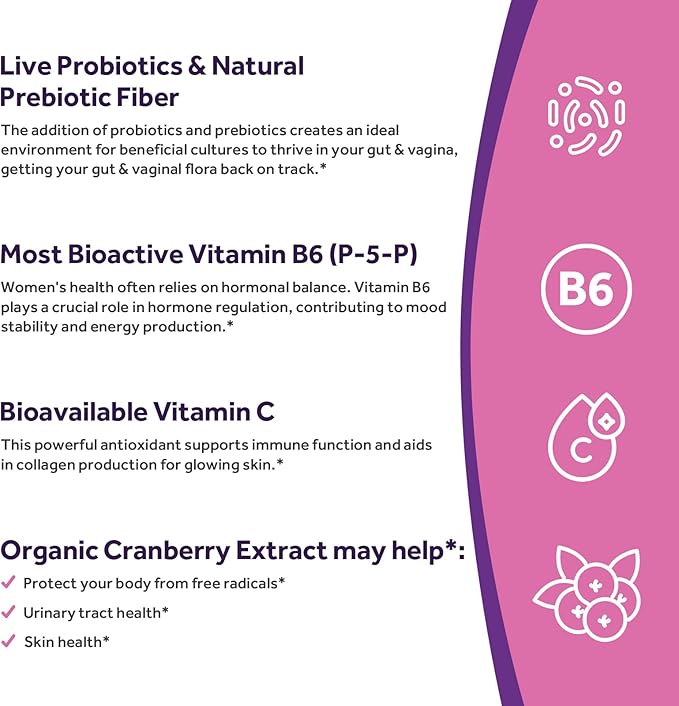 Doctor's Recipes Women’s Probiotics 100 Billion CFU Bundle Vitamin B6 P5P Cranberry Digestion Vaginal Mood Immune Shelf Stable Delayed Release