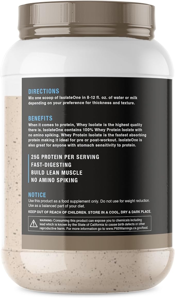 NutraOne IsolateOne Whey Isolate Protein Powder 100% Pure Whey Isolate Powder (Cookies &amp Cream - 28 Servings)