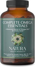 Natura Health Products Complete Omega Essentials Supplement - Balanced Blend of Omega 3 6 7 &amp 9 Fatty Acids - Featuring Fish Oil Concentrate Borage Seed Oil Sea Buckthorn Berry (120 softgels)