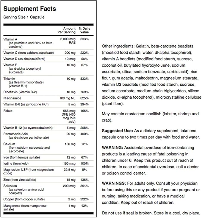 Swanson Multi and Mineral Daily Men's Women's Multivitamin Multimineral Health Supplement 250 Capsules (Caps)