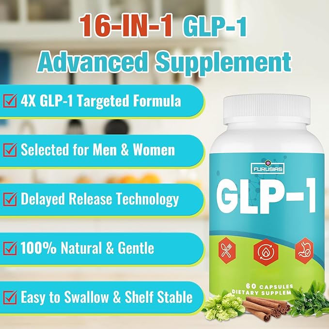 GLP-1 16 in 1 GLP-1 Supplement for Women &amp Men 4X GLP-1 Targeted Formula with Hops Green Tea Extract &amp Cinnamon Bark GLP for Gut Digestion &amp Overall Health Vegan 60 Caps