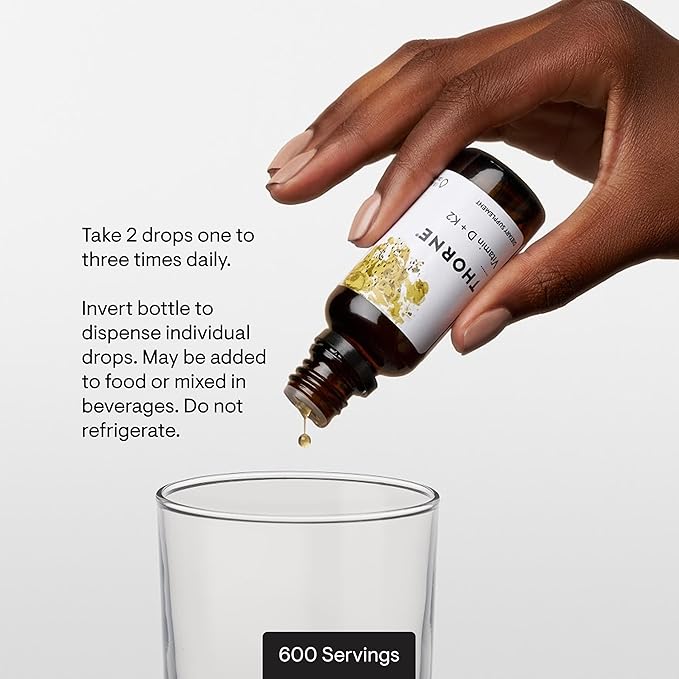 THORNE - Vitamin D + K2 Liquid with a Metered Dispenser - Vitamins D3 &amp K2 to Support Healthy Bones &amp Muscles* - 1 Fl Oz (30 ml) - 600 Servings