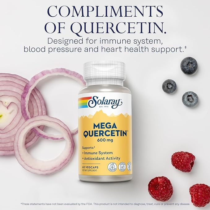 SOLARAY Mega Quercetin with Bromelain Vitamin C and Bioflavonoids - Antioxidant and Immune Support Supplement Hearth Health and Blood Pressure Support - Vegan 60-Day Guarantee 60 Serv 60 VegCaps
