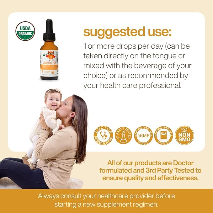 Organic Liquid Vitamin D3 with K2 by Dr. Ana Maria Temple | Supports Strong Bones and Immune Health | USDA Certified Organic | Olive Oil Base for Enhanced Absorption | 1 Fl Oz