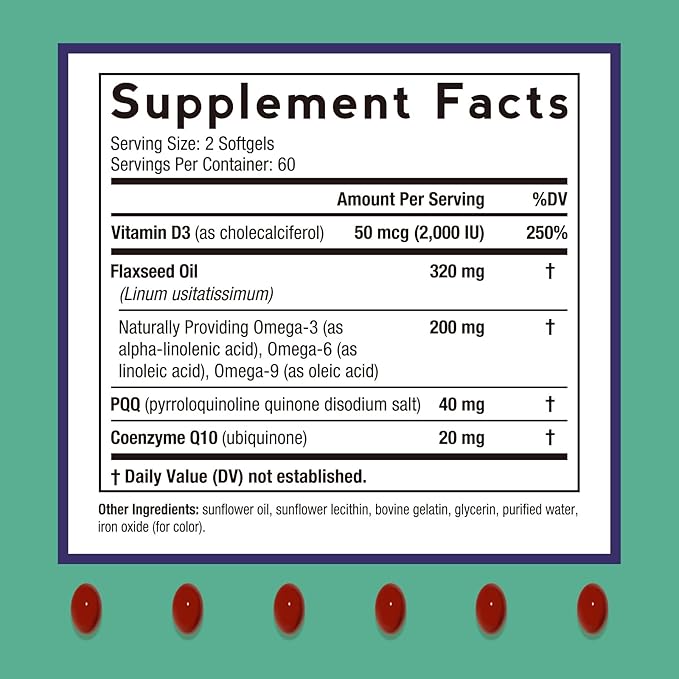 Doctor's Recipes PQQ Supplement 40 mg with CoQ10 Omega 3-6-9 Essential Fatty Acids Highly Purified and Bioavailable Brain Energy Heart Health Pyrroloquinoline Quinone Disodium Salt 120 Softgels