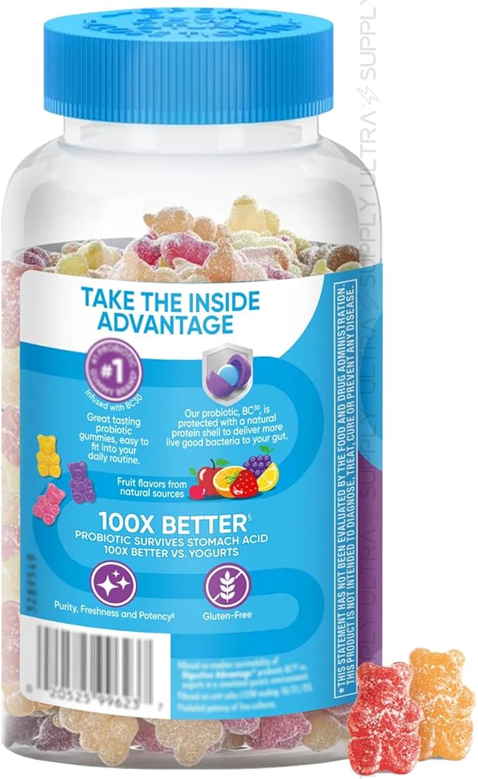 Digest_Advantage Probiotic Gummies (120 Count - Value Pack) – Daily Gut Health &amp Immune Support with Vitamin D Gluten Free Dairy Free