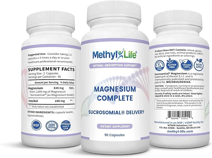 Methyl-Life® Superior Sucrosomial® Magnesium – High Absorption &amp Gentle on Stomach – Non-GMO Gluten-Free Vegan | 90 Capsules (3-Month Supply)