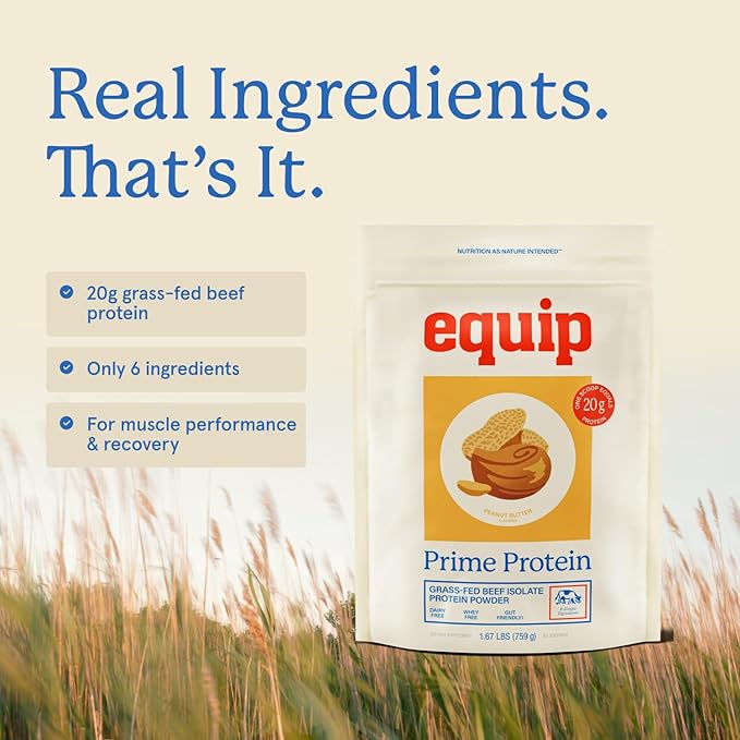 Equip Foods Prime Protein Powder | Clean Grass Fed Beef Protein Powder for Women &amp Men | Carnivore Protein Isolate | Paleo Keto Friendly | Gluten &amp Dairy Free | 30 Servings Peanut Butter